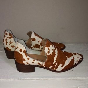 Chinese laundry size 8 mini heel real printed cow hair booties